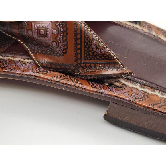 Prada - Cross Strap Leather Slingback Sandal Slide Low Heel Brown Size 40 - Picture 7 of 12